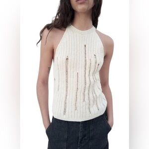 NWT Zara Open Work Knit Halter Tank Size Medium